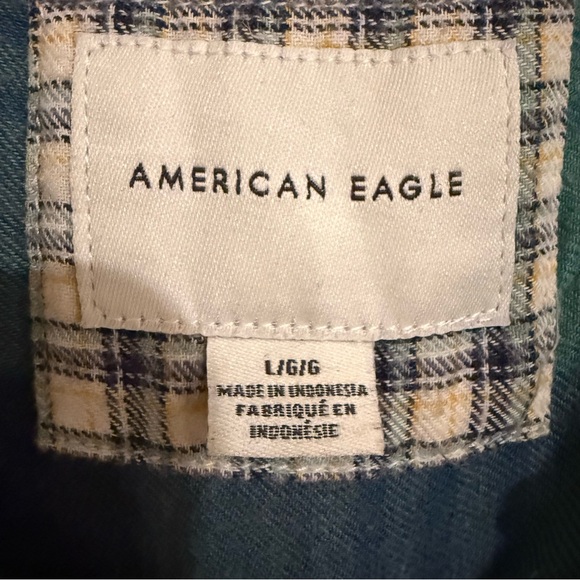 American Eagle Cropped Flannel Shirt Hoodie, Green + Navy Blue, Size Large - Picture 9 of 10